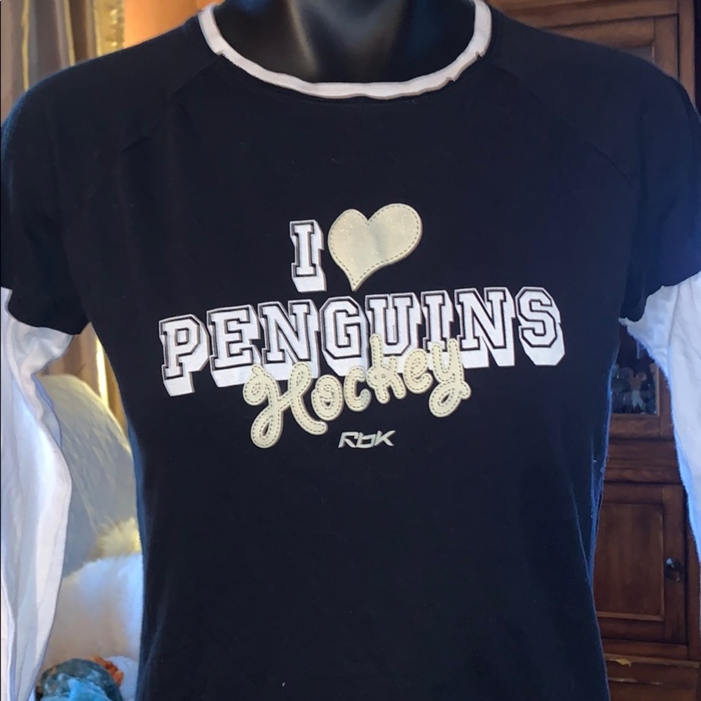 Rbx I ❤️ Penguins hockey t shirt medium